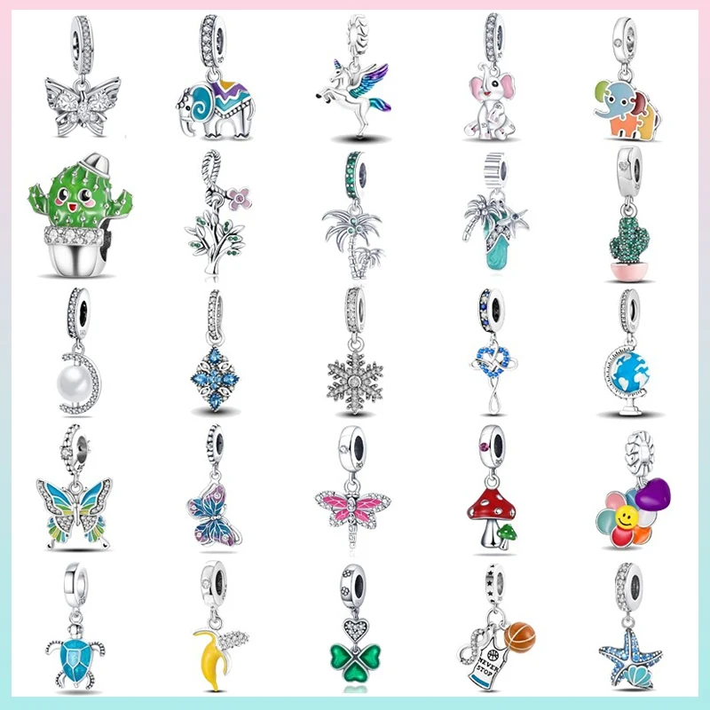 

Новый стерлингового серебра 925 пробы, кактус, слон, бабочка, кокосовая пальма, очаровательные бусины, подходят для оригинального браслета Pantaro, ювелирные изделия, женский подарок