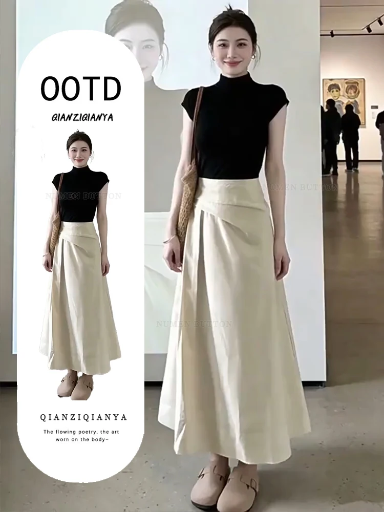Slimming High Waist Half Body Skirt Set Women's Summer Fashion Casual Wear Short Sleeve T-Shirt Top And Skirt Two-Piece Set