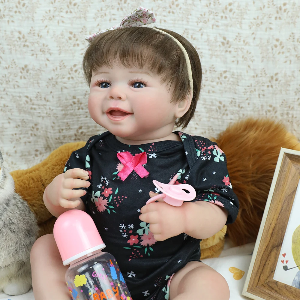 Muñeca bebé recién nacida realista de vinilo de cuerpo suave de 18 pulgadas con piel 3D, pelo enraizado a mano para niños y niñas, regalos