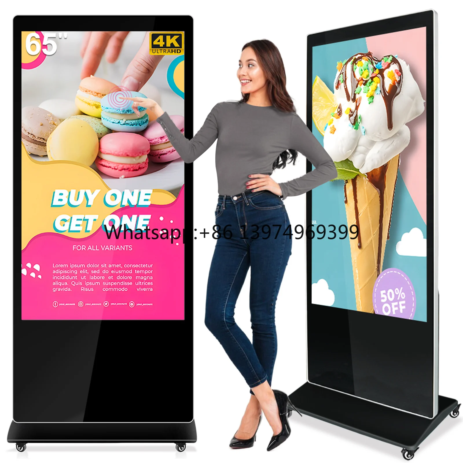 Good 55 Inch 4K Display Indoor Interactive Kiosk LCD Floor Stand Touch Screen Digital Advertising Display Board for Restaurant