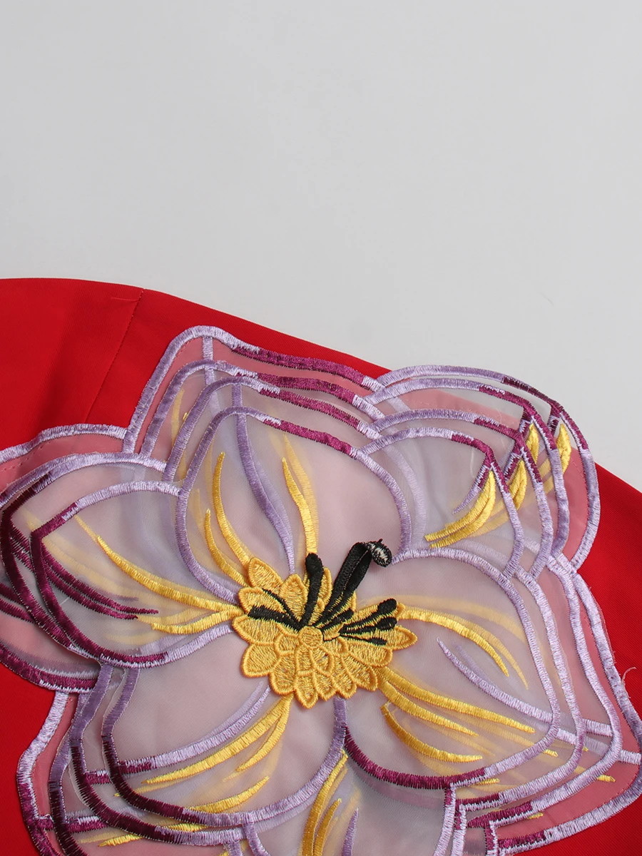 CHICEVER Orange Spliced 3D Flower Dress Female Strapless Sleeveless Slimming Temperament Women's Long Dresses Fashion Summer New