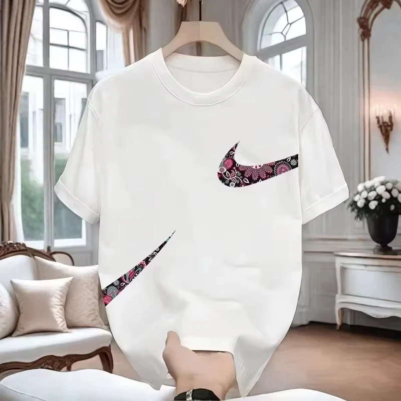 Trendy Pattern Graphic Print Cotton Loose Crew Neck T-shirt Summer Casual Couple Matching Streetwear Unisex Tops for Men Women