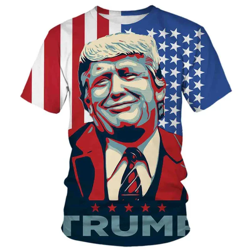 

3D Printed Donald Trump Pattern Men's T-Shirt Presidential Support Pattern Short Sleeved Loose T-Shirt Street Round Neck Top