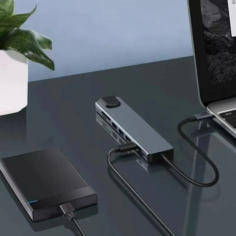Type C Docking Station 8 in 1 USB 3.0 Multi Port Expander Hub with 100M Ethernet Network Port Splitter Adapter