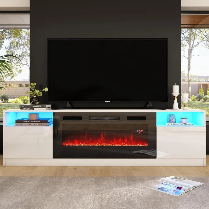 

80" TV Stand with 40" Electric Fireplace Matte Texture Media Entertainment Center with Storage Cabinet for TVs Up to 90"