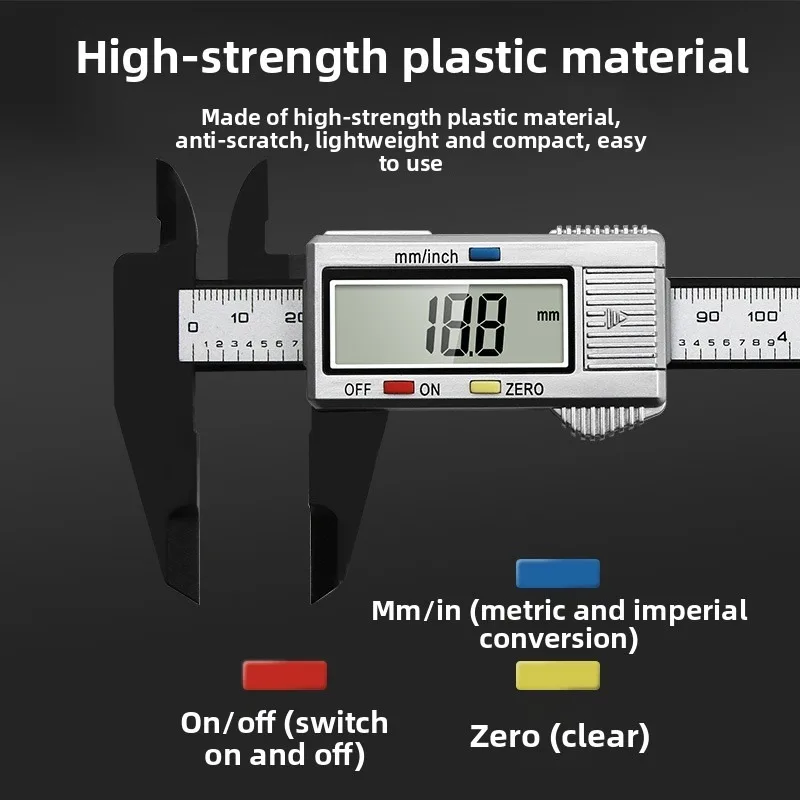 0-150MM Vernier Caliper Plastic Digital Caliper, Inch Metric Fraction Conversion, Large LCD Display Measurement Tool