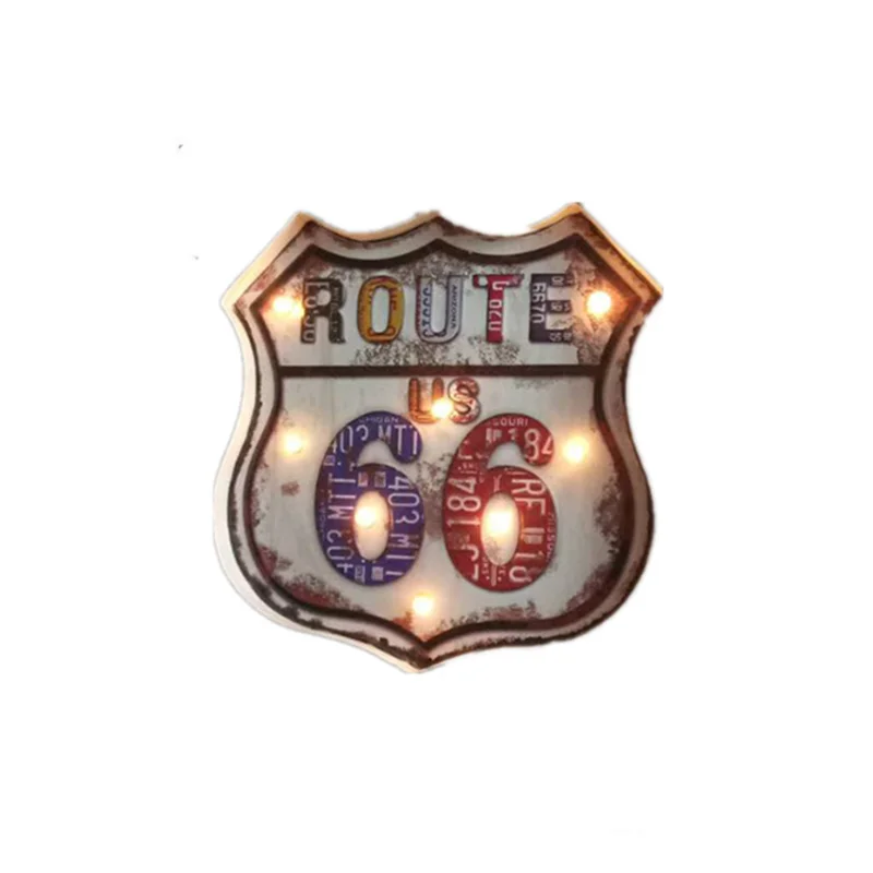Route 66 LED Vintage Signs Pub Bar Decoration Wall lamp LED Metal Plate Neon Sign logo Plate Home Decor Club Wall Hanging Art