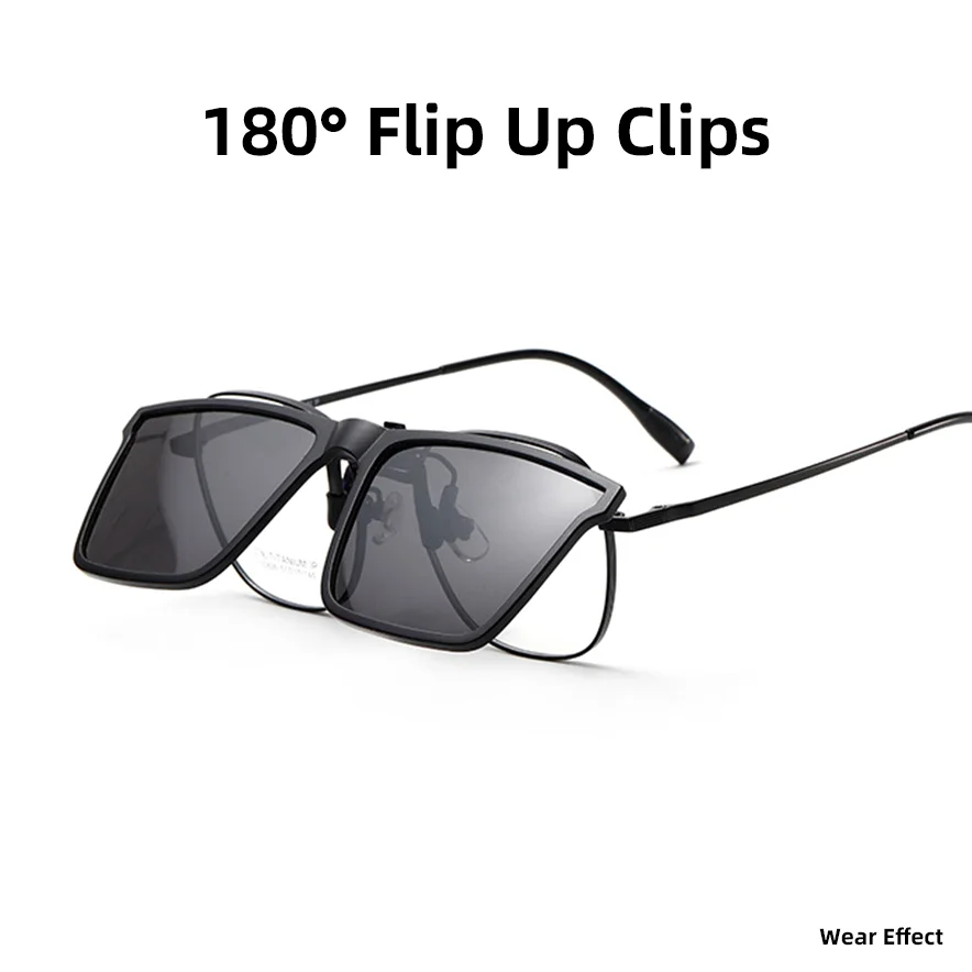 VIVIBEE Quadratische, hochklappbare Sonnenbrille zum Aufstecken, polarisierter Spiegel, blaue Fahrbrille, grau, UV400, photochrome Nachtsicht-Clips – Detail 3