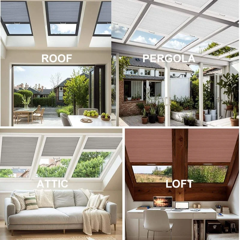 Electric Motorized Skylight Cellular Blinds Smart App Remote Control Honeycomb Shades Heat Insulation For Roof Window Custom view 5