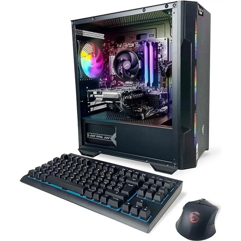 Desktop Pc Ryzen 5 5500, RTX 3050 6GB, (2 * 8GB) 16 Gb RAM 3600 RGB, SSD 480GB M.2 NVME, W11, WiFi Ready, Mouse and Keyboard, 1