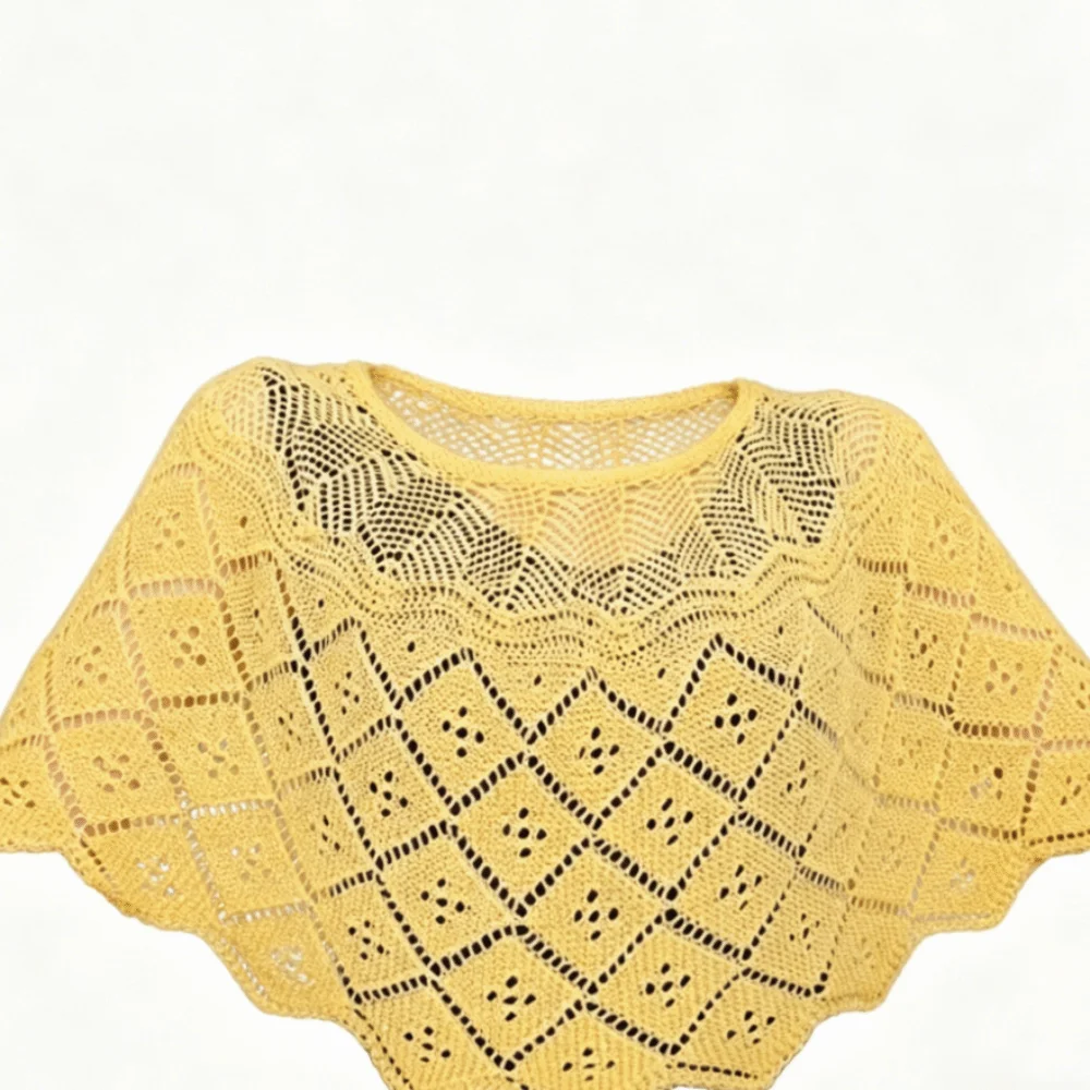 Pullover Style Crochet Shawl Pearl Brooch Vintage Knitted Beach Cover-up Breathable Detachable Collars Hollow Out Shawl Women