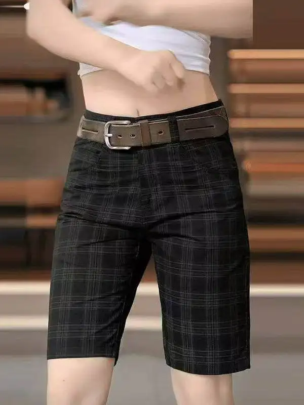 

Летние мужские шорты в клетку, модные, с полосатой вышивкой, повседневные, из хлопка, приталенные, со средней посадкой, прямые штанины