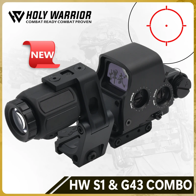 

Holy Warrior S1 Holographic Red Dot Sight with NBG43 3X Magnifier with Fas Optic Riser and FTC Mount Combo with Full Markings