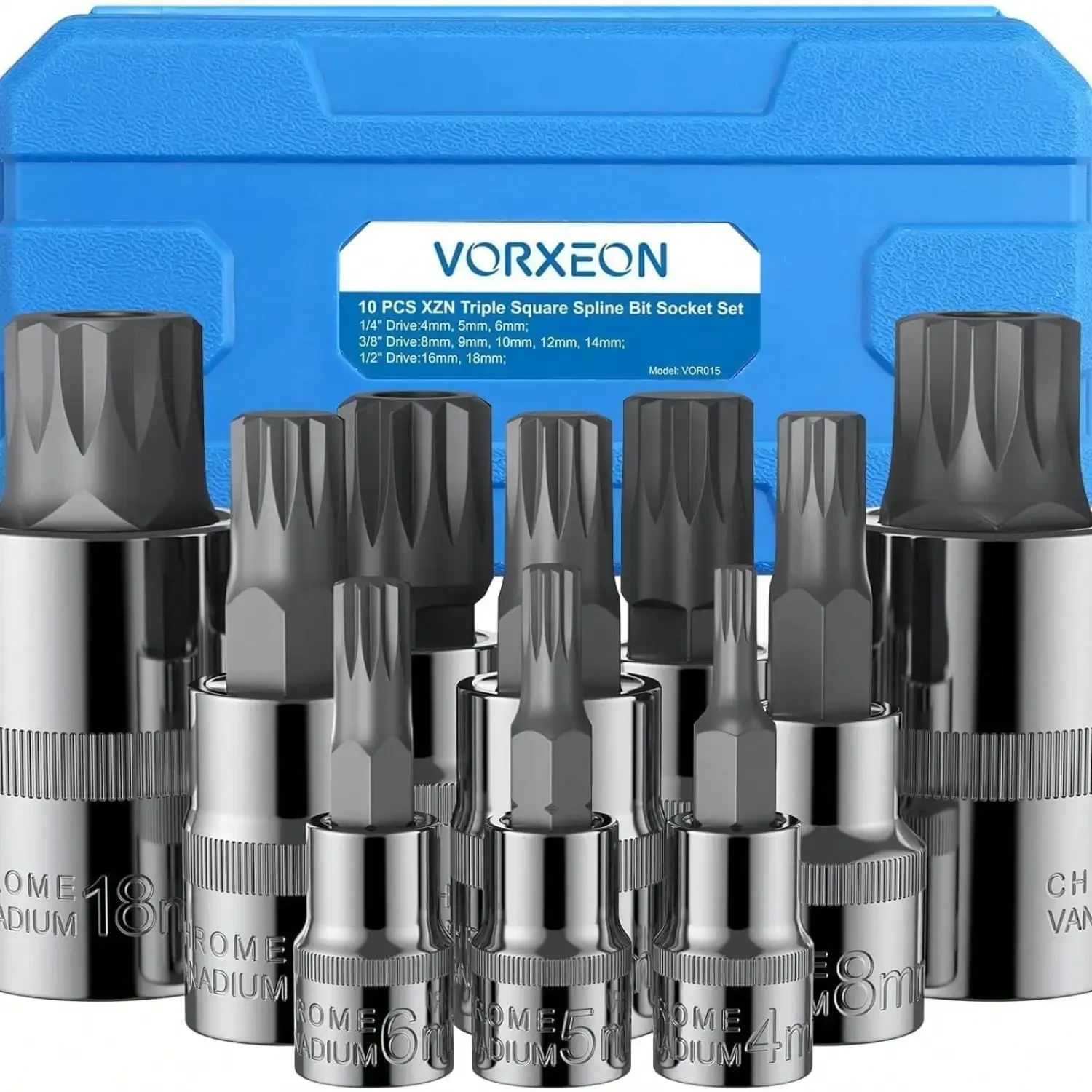 10 قطعة 3 أحجام XZN الثلاثي مربع سبلاين بت مجموعة مقابس 4 مللي متر-18 مللي متر S2 سبائك الصلب بت المقبس أداة مع تعزيز حقيبة للتخزين #1