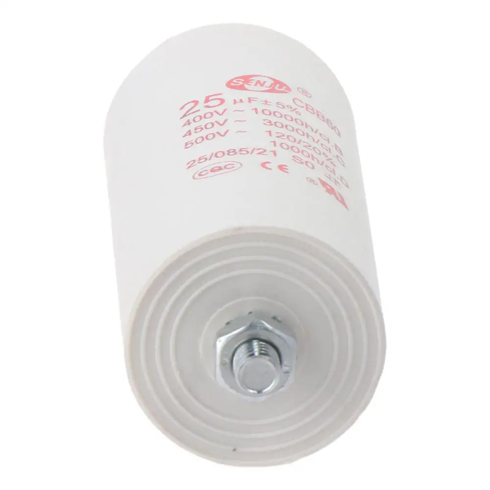 Condensador de funcionamiento CBB60, cilindro de doble inserción, 25uF, 450V CA, 50/60Hz, 73x44mm, blanco para compresor de aire, Motor de bomba de agua