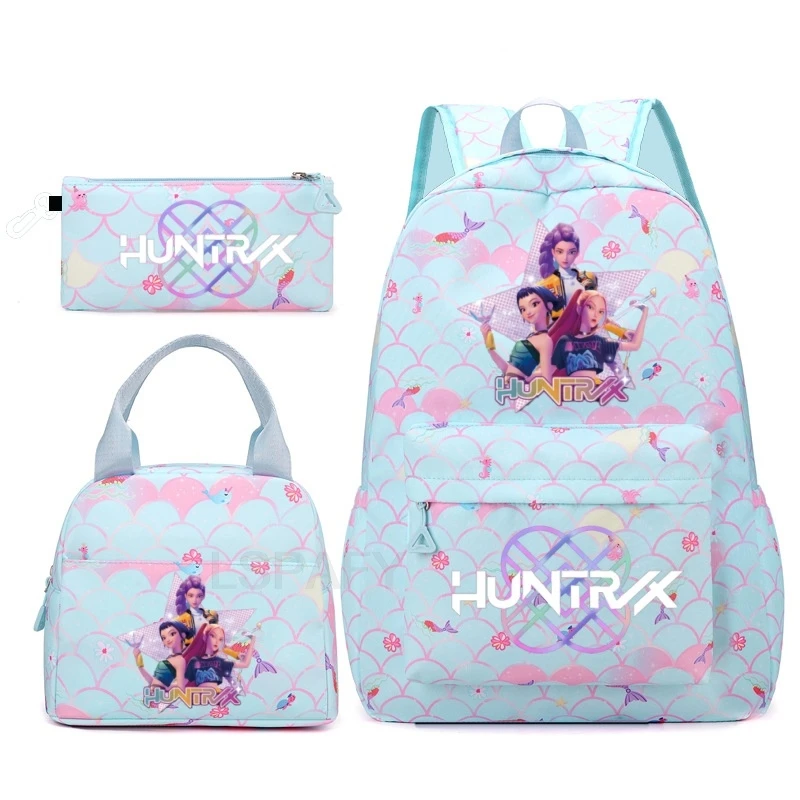 حقيبة ظهر KPop Demon Hunters حقيبة مدرسية حقيبة يد مقلمة مجموعة مكونة من ثلاث قطع HUNTR/X Rumi Mira Zoey Derpy حقائب ظهر مطبوعة برسوم كرتونية #6