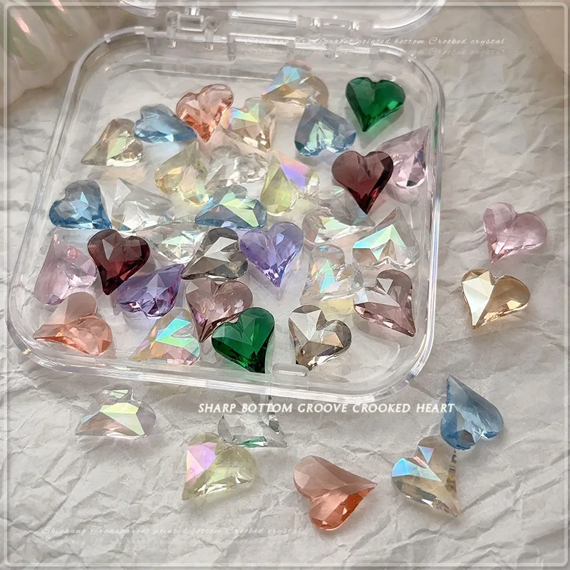 5pcs Colorful Love Heart Crystal Sparkle Drill Chic Nail Art Decorations Shiny Rhinestones Jewelry DIY Manicure Tool Accessories