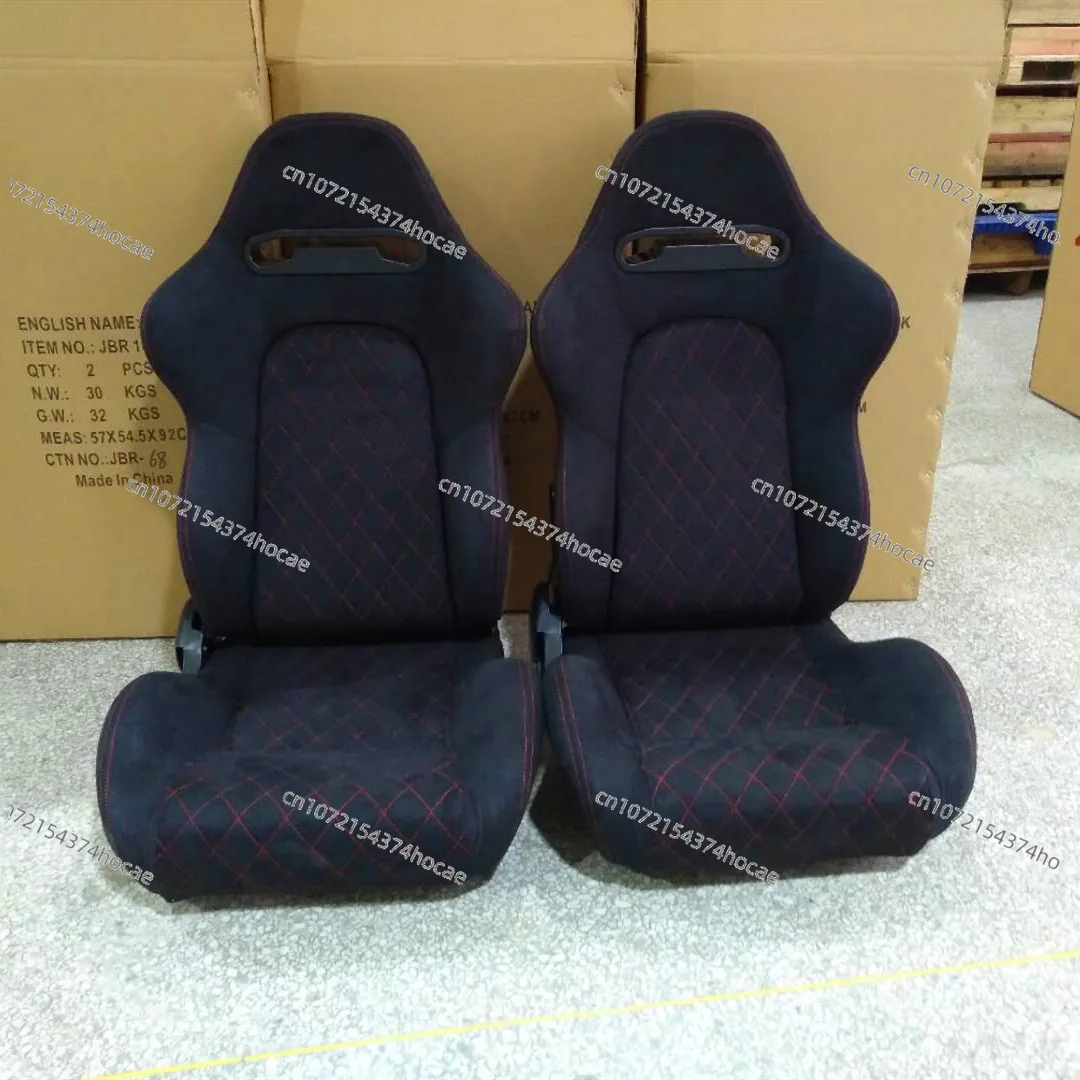 Car seat modified emulator adjustable black suede red thread racing seat