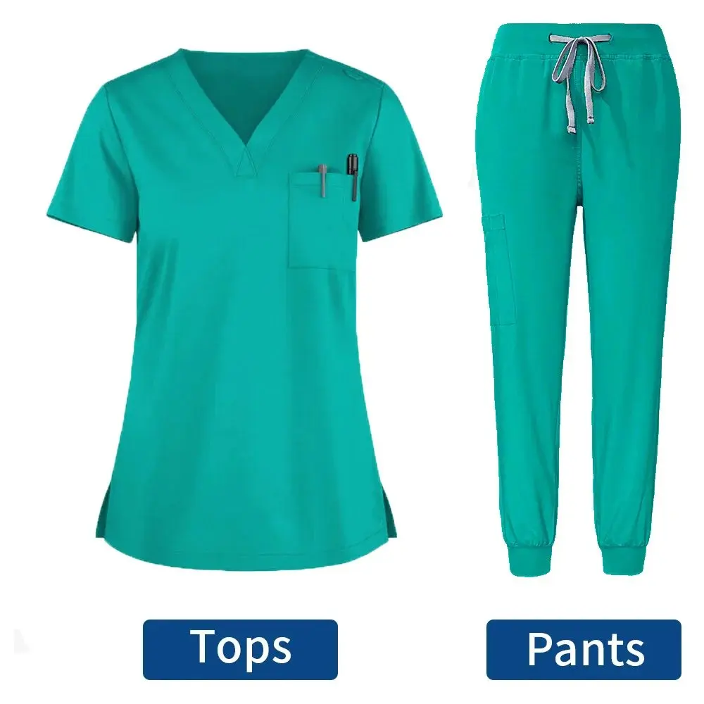 Unisex uniformes médicos para mulheres, V-Neck Enfermeira e Scurbs Set, Hospital e Médico Workwear, Cirurgia Oral e Odontológica Uniforme de Trabalho, Novo