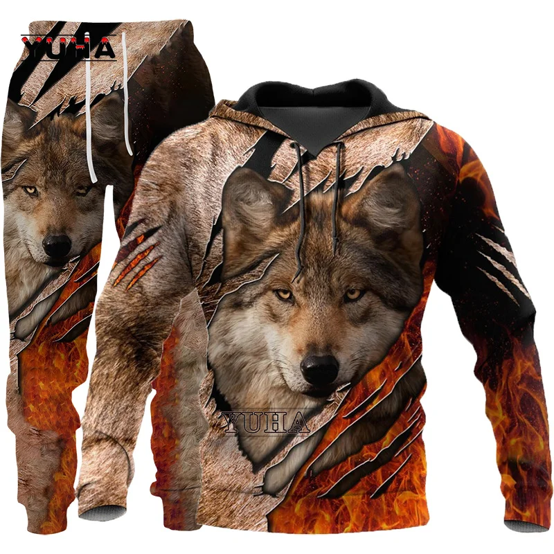 Sudadera con capucha de lobo 3D para hombre y mujer, chándal con estampado de Animal, chaquetas divertidas