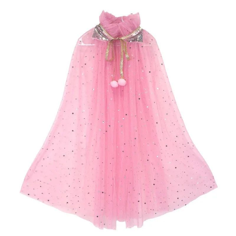 Girls Flowy Tulle Cape Dress Deluxe Princess Gown Lightweight Cloak Outfit for Birthday Banquet Stage Show Wholesale Apparel