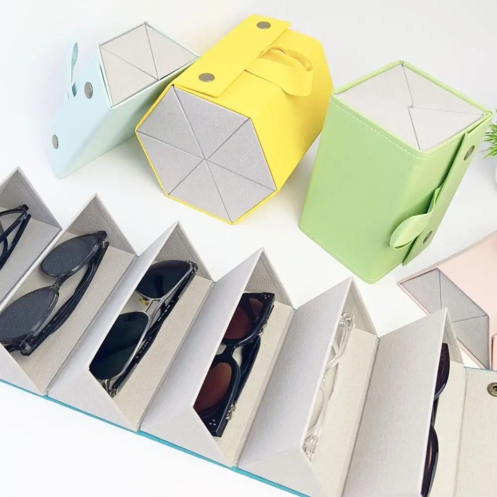 Durable Multi-slot Foldable Glasses Organizer Travel Leather Eyeglasses Holder Display Storage Box