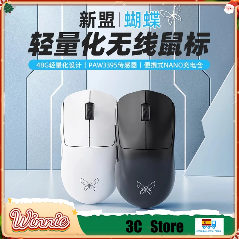 Xinmeng Butterfly Wireless Mouse Paw3395 Sensor Three Mode Gaming Mouse 48g Light Weight 600mah Ergonomics Pc Gamer Mac Office