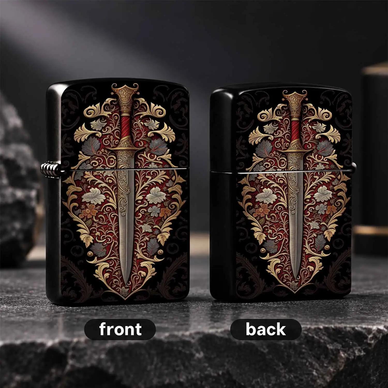 Vintage Medieval Pattern Holy Sword Lighter, Durable Scratch-Proof Sturdy Body, Exquisite Red Background Gold Printing Decor, Unique Art Collectible Gift For Daily Use Outdoor Camping Gifting A Fun and Humorous Lighter