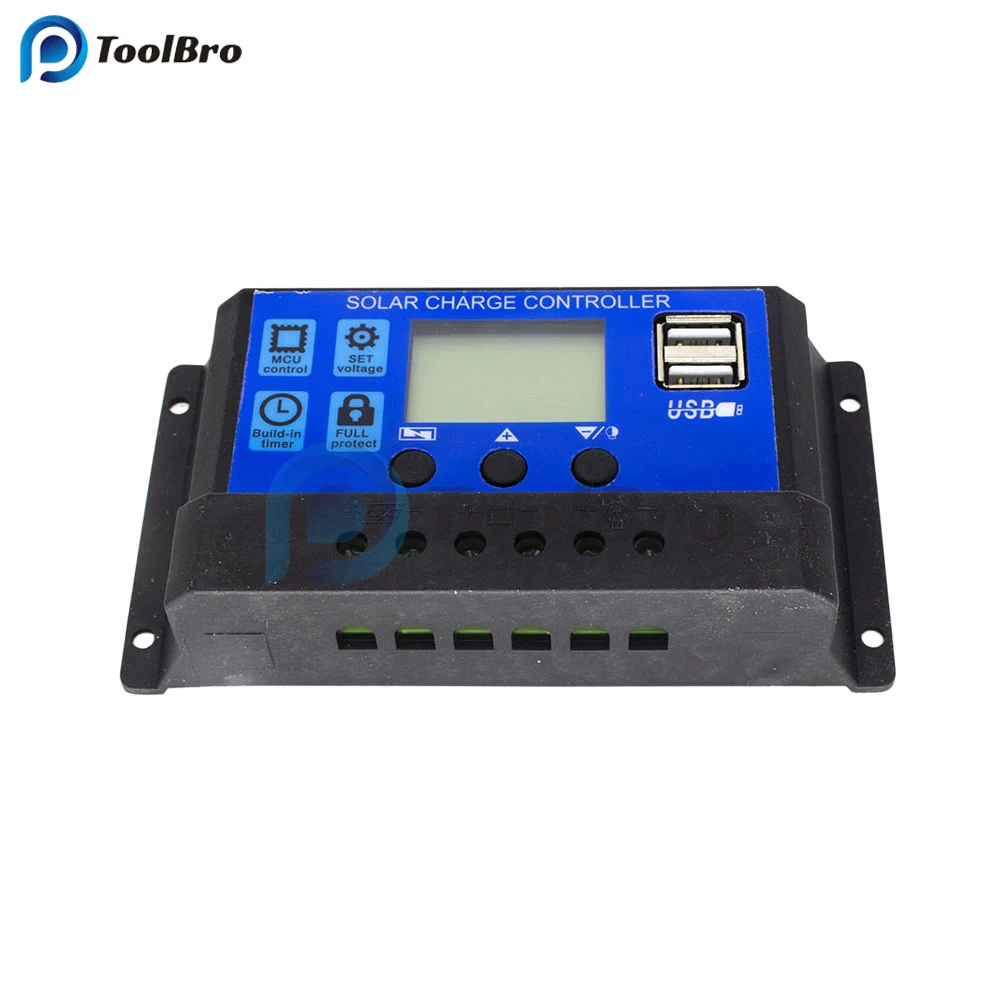 Solar Charger Controller 12V 24V 30A 20A 10A LCD Display Solar Power Voltage Regulator Built-in Timer Voltmeter Dual USB