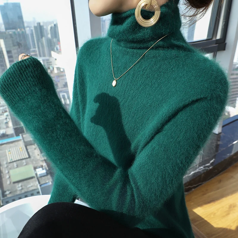 Thickened 100% Pure Mink Wool Knitted Cashmere Sweater For Autumn And Winter, Women's Pile Collar Top, Multi-Color Clothing DBR