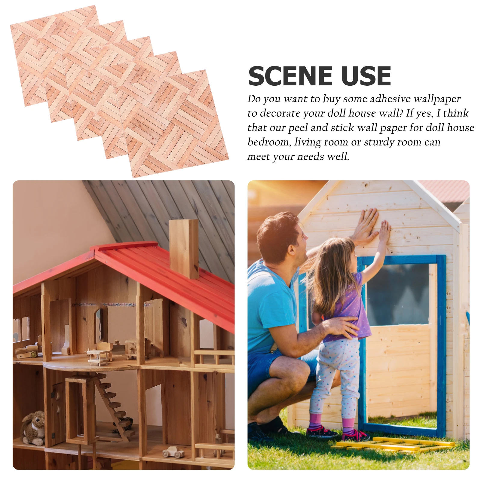 

5 Pcs Simulated Wood Grain Wall Panels Dollhouse Decors Mini Accessories Wallpaper Floor Sticker