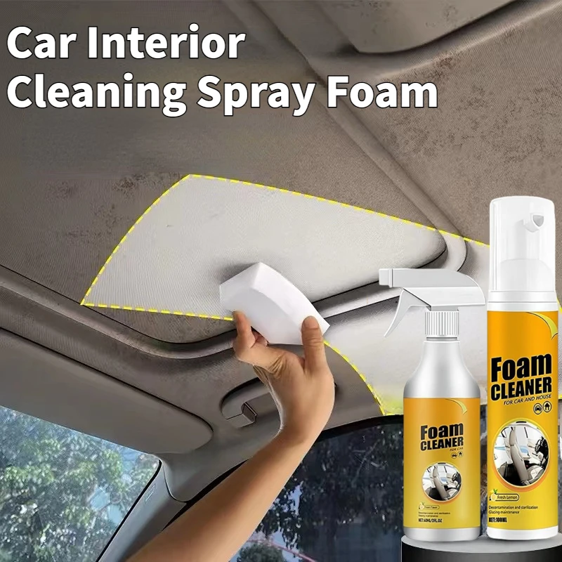 Car Interior Cleaning Spray Foam, Automotive Decontamination For Interior Leather, Instrument Panel, Steering Wheel Cleaner