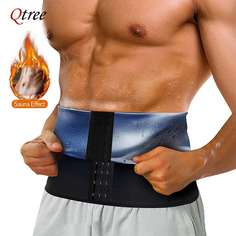 Qtree Mens Abdomen Reducer Fitness Sweat Slimming Belt Waist Trainer Belly Trimmer Shapewear Corset Sauna Body Shaper Slim Strap