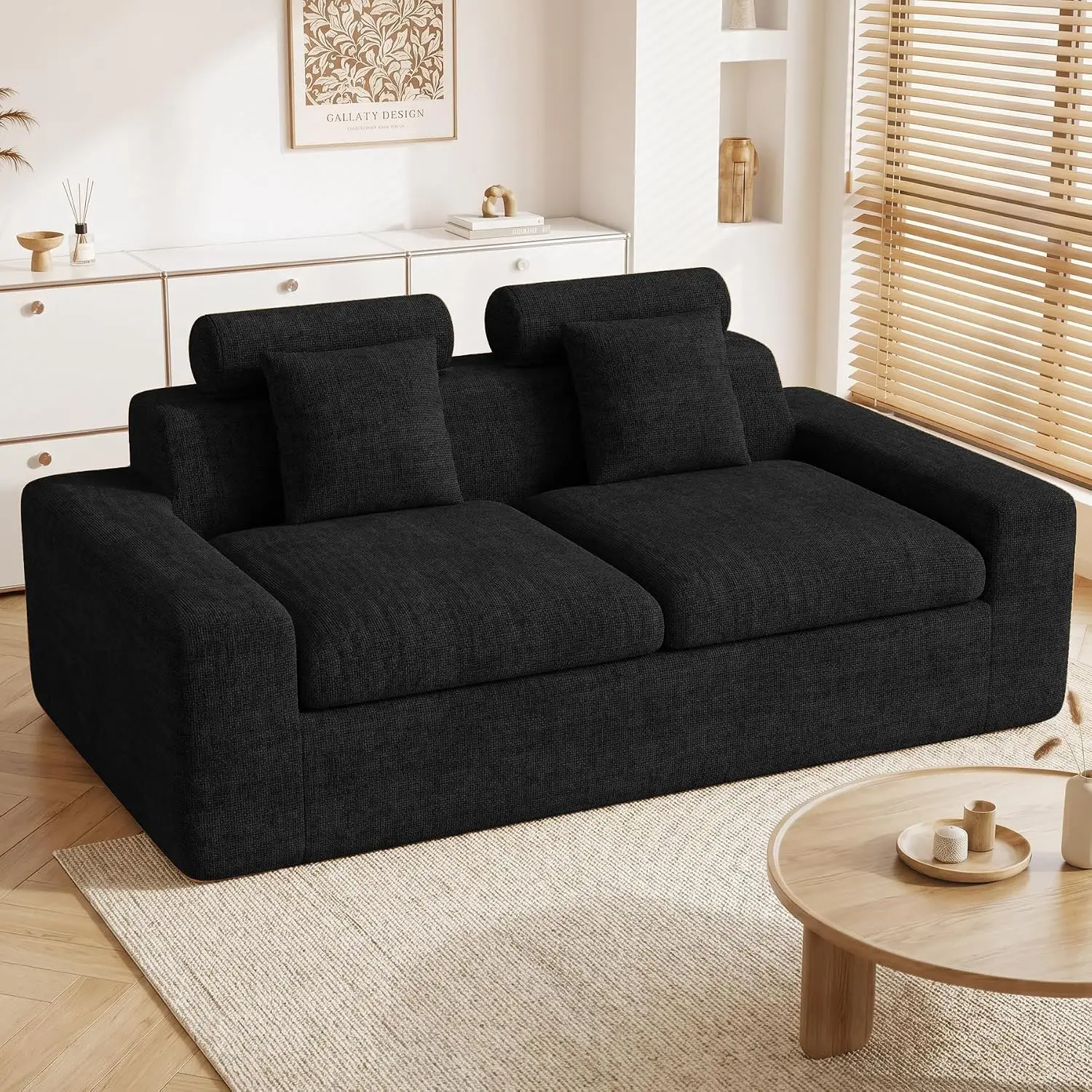75'' Small Boneless Loveseat Couch, Sofa in A Box, Black, Customized