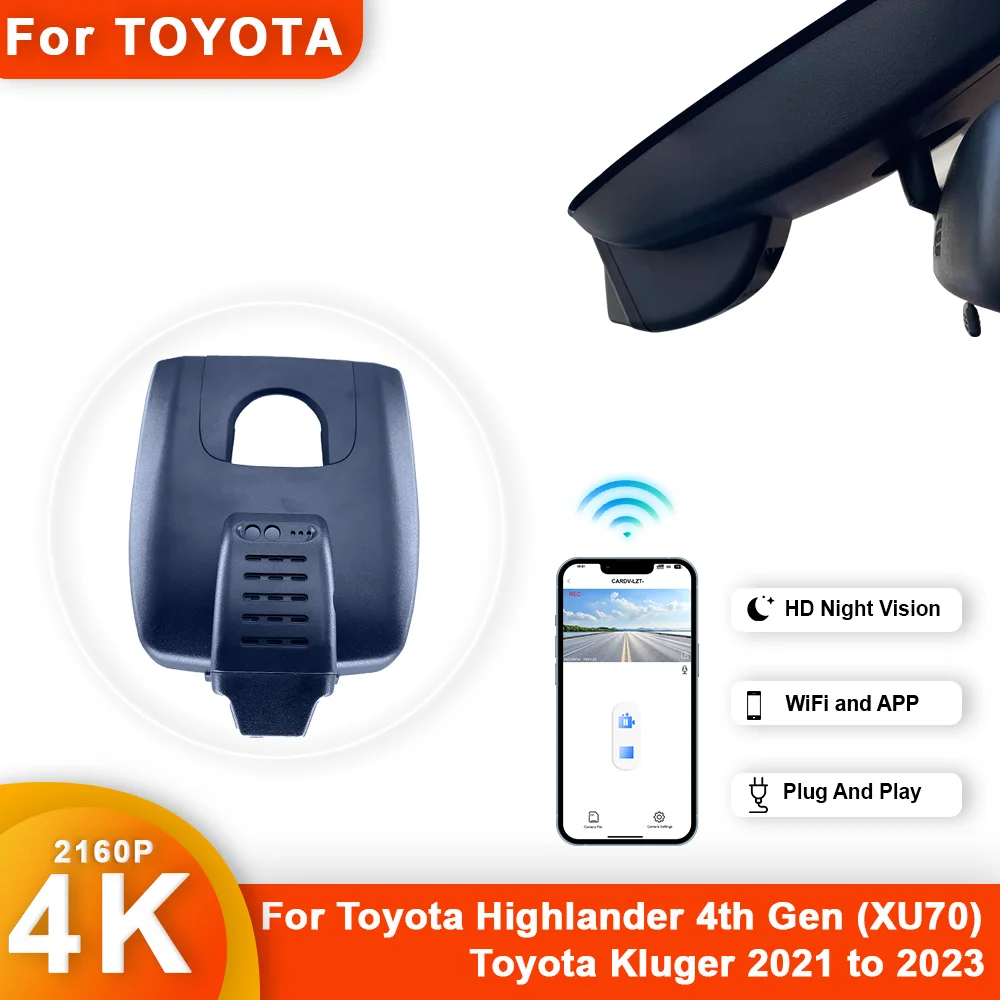 Customized 4K HD 2160P Plug and play Dash Cam For Toyota Highlander XU70 Kluger Front and Rear WIFI Car Dvr Dashcam