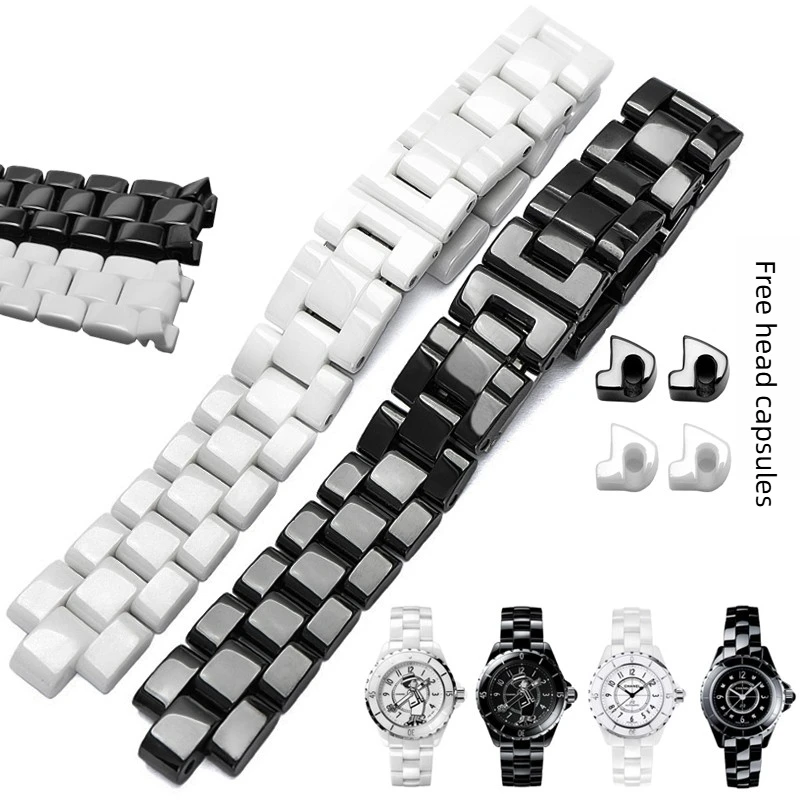 Correa de cerámica para hombre y mujer, adecuada para la cadena de reloj CHANEL Chanel J12, convexa en blanco y negro