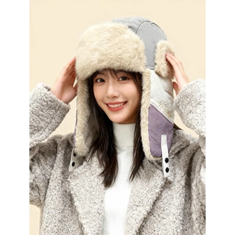 الكورية أزياء اللون مطابقة الصوف سميكة منفذها قبعة للرجال والنساء الشتاء في الهواء الطلق ركوب الدراجات الدافئة سدادات حماية الأذن قبعة الطيار