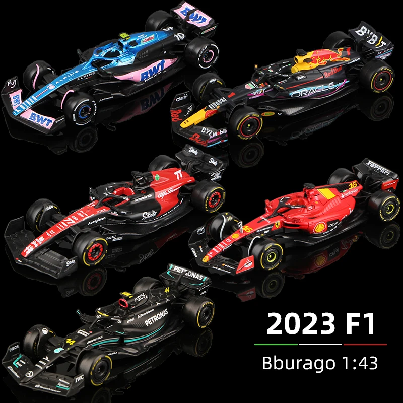 Bburago 1:43 2023 F1 Model RB19 W14 SF23 C43 A523 AMR23 Racing Alloy Car Toy Red Bull Mercedes Alfa Romeo Apline