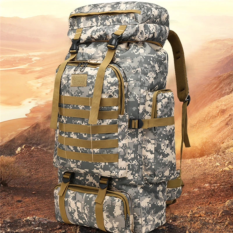 80L Waterproof Camouflage Tactical Backpack Large Capacity Men\'s Backpack Camping Backpack Outdoor Mountaineering Bag