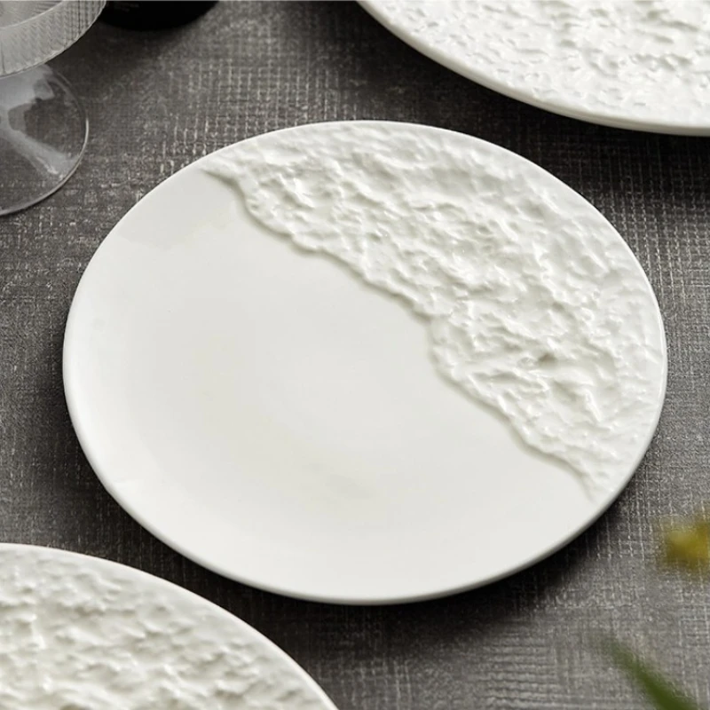 Rock Texture Ceramic Western Cuisine Dish Hotel Tableware Artistic Conception Dishs Beef and Pasta Plate Dessert Cake Tableware