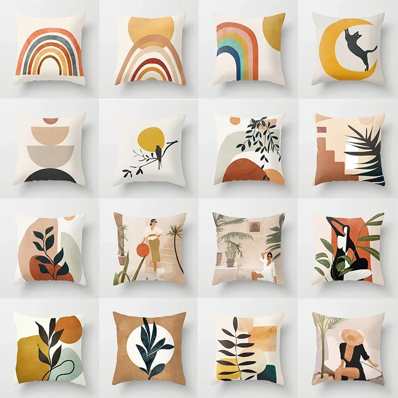 

Home Decor Rainbow Pillowcase Modern Art Leaf Plant Geometric Cushion Cover Sofa Abstract