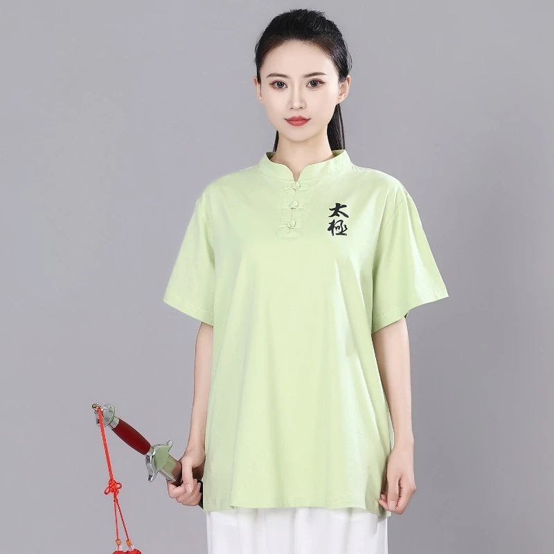 Custom Logo Tai Chi Group Uniforms Kung Fu Soft Cotton Tops Female Martial Arts Uniform Casual Outdoor Sport BlouseTaiji T-Shirt