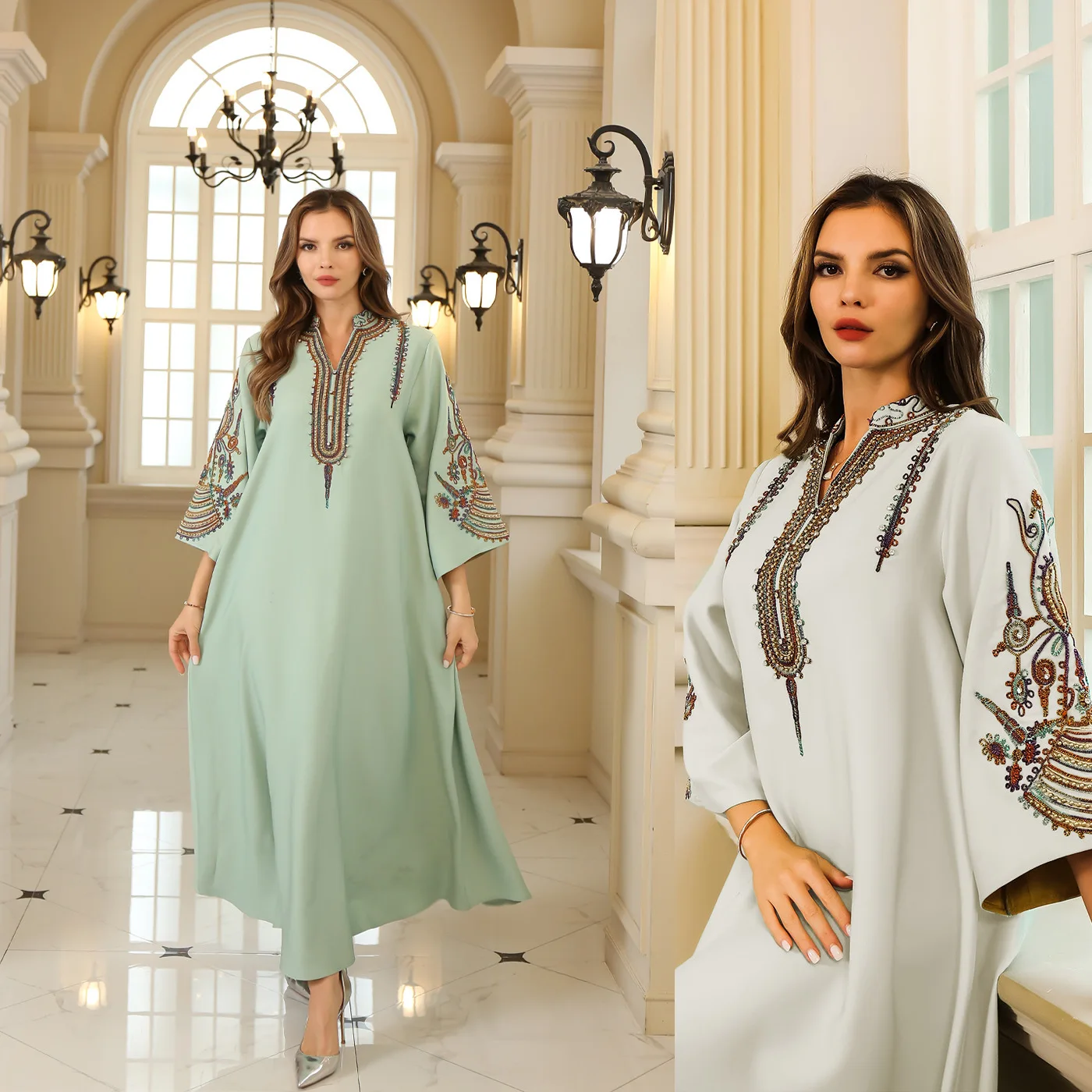 Abaya vestido feminino vestido de noite dubai turkiye muçulmano corda bordado robe vestido feminino