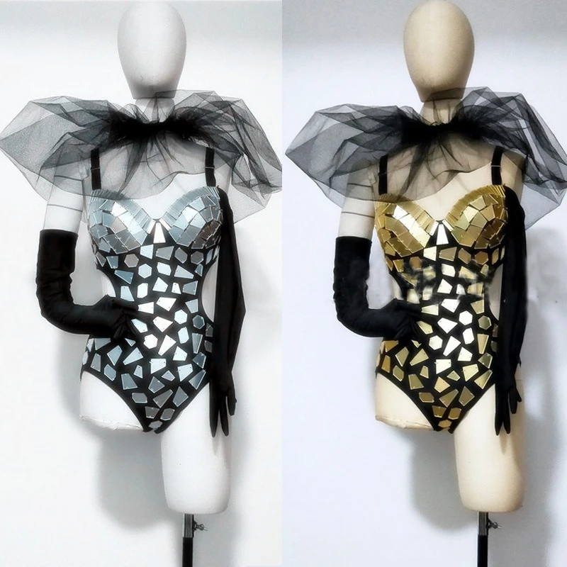 

Silver Gold Mirrors Costume Women Sequins Bodysuit Stage Performance Outfit Gogo Dance Costume Festival Jazz Clothing XS3944