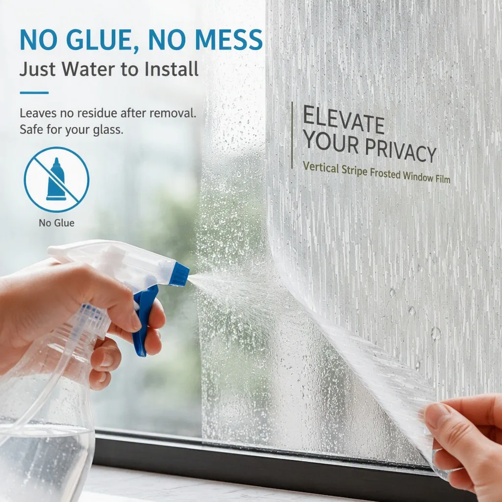 Frosted Privacy Window Film Static Cling Water Activated No Glue Translucent Removable for Home Office Bathroom Glass