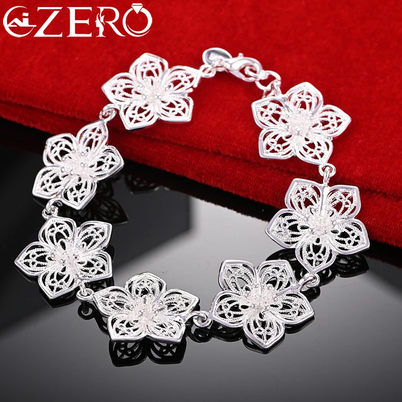 

ALIZERO 925 Sterling Silver Plum Blossom Bracelet For Woman All Flower Chain Fashion Wedding Party Beautiful Accessories Jewelry