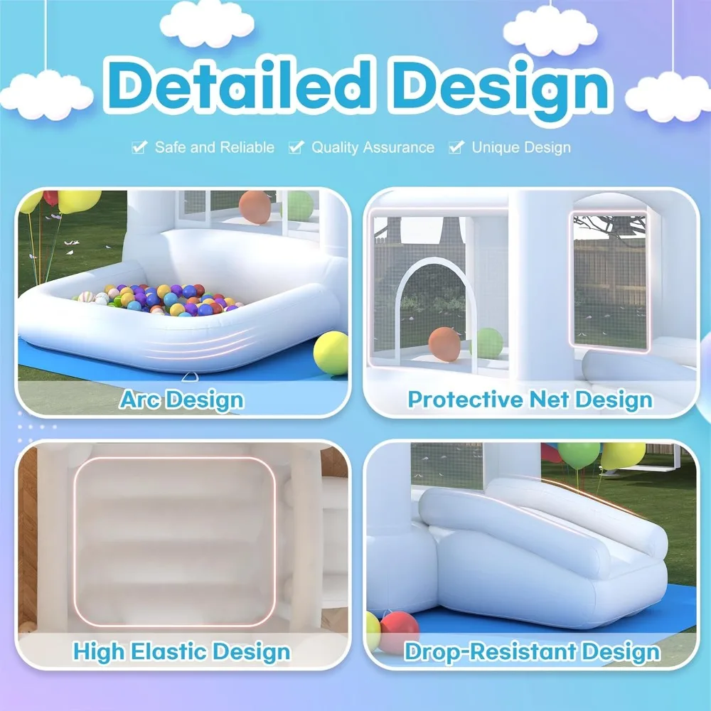 White PVC Inflatable Trampoline Children's Slide Castle Indoor or Outdoor Jumping Games with Birthday Party Backyard Including