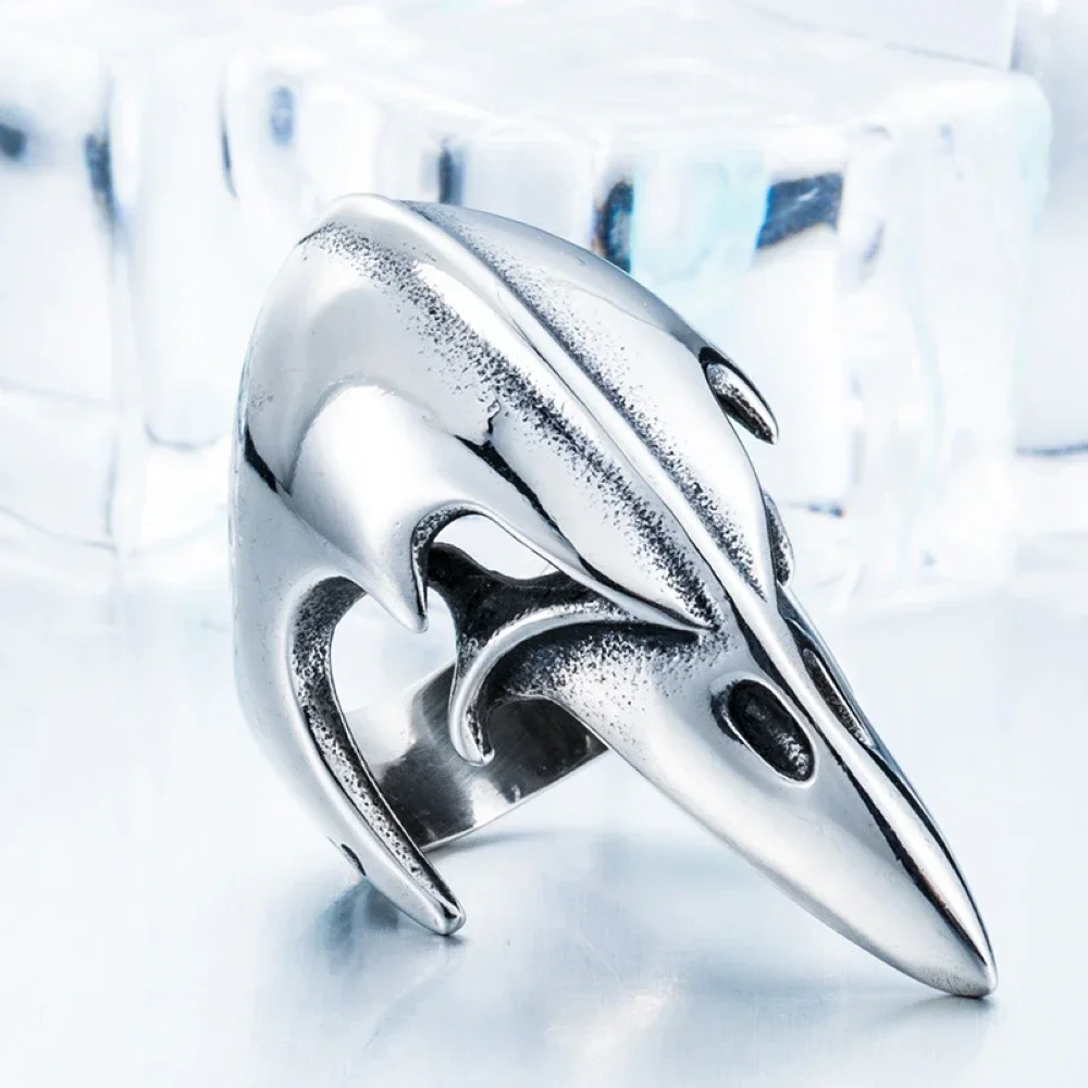 7-13# Stainless Steel Crow Men Ring Retro Silver Color Personalized Bird Head Finger Jewelry Wholesale Drop Shipping