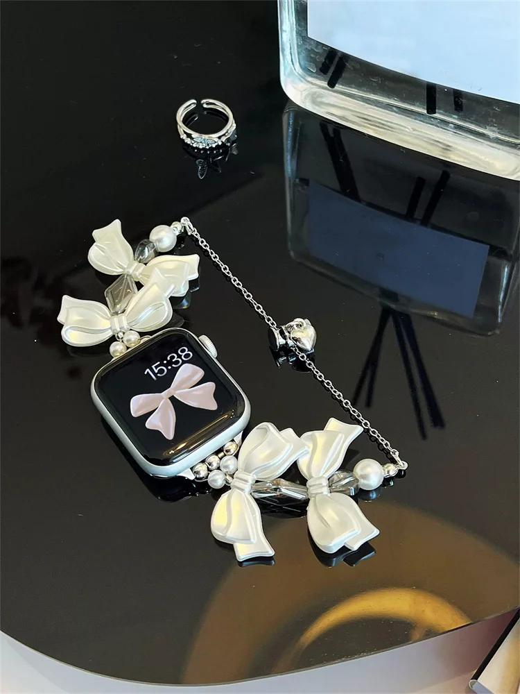 Милый корейский браслет с бантом для Apple Watch Band Ultra2 49 мм 45 44 41 42 38, регулируемый ремешок Correa для часов серии 9 8 7 SE 6