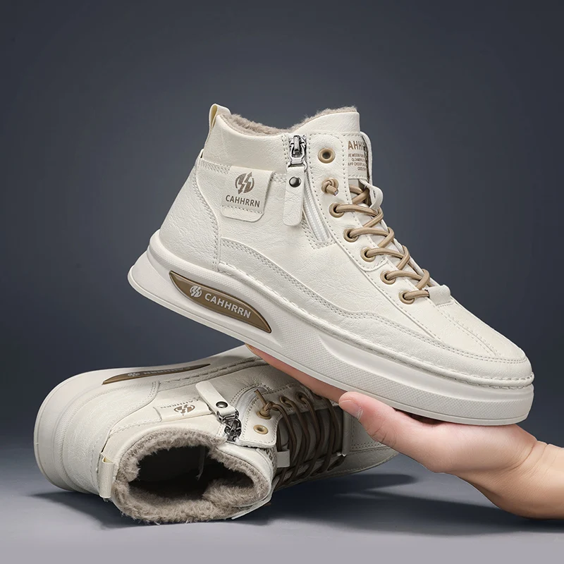 

Fleece-lined high-top sneakers, white cotton shoes, casual men's shoes, sporty trendy shoes MB51